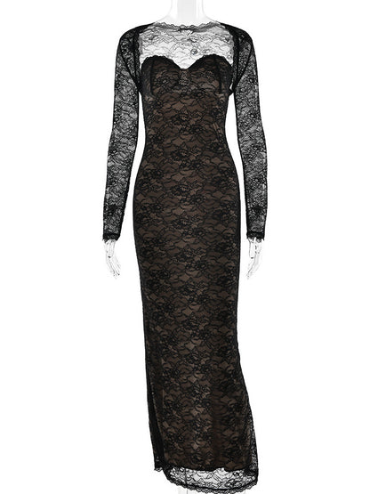 Elegant Black Floral Lace Shrug Maxi Dress Bodycon Evening Gown For Women 2026