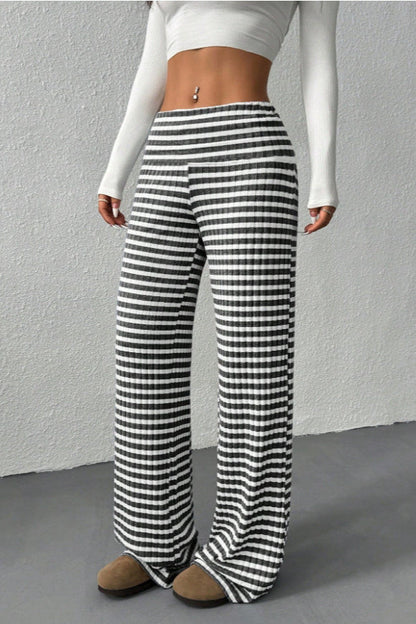 Stripe Solid Knit Straight Leg Pants
