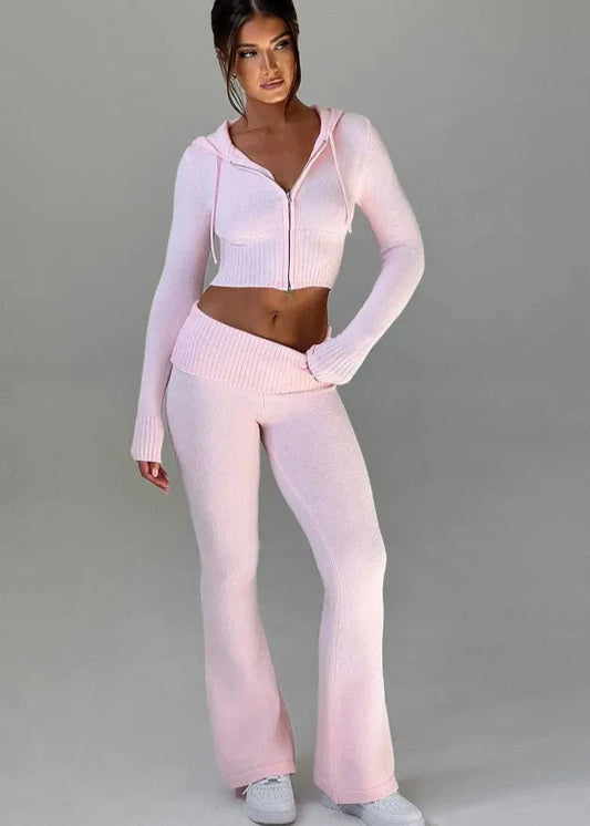 Bliss Knit - Fitted Hoodie and Flare Pants Set