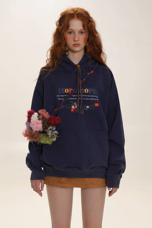 Letter Embroidered Cozy Pullover Hoodie