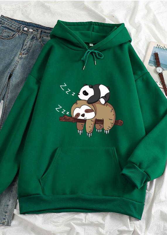 Cozy Sloth & Panda Print Women's Casual Pullover Hoodie