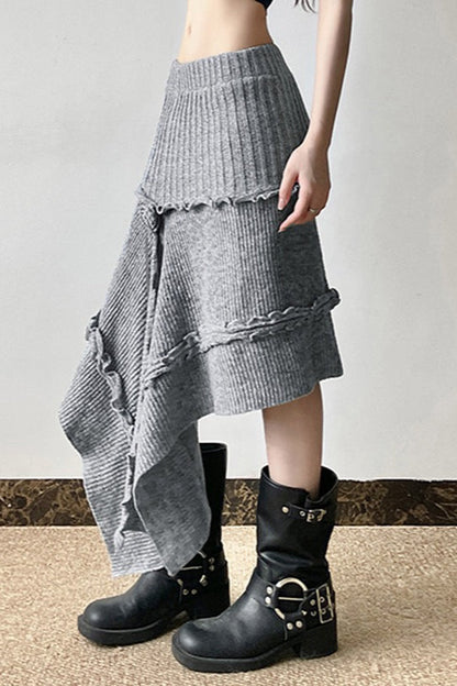 High Waist Asymmetrical Knit Skirt