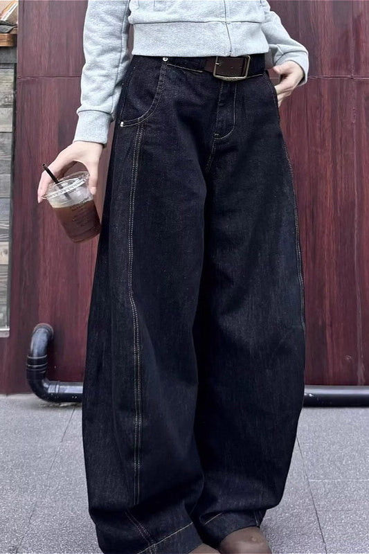 Retro Lazy Curved Leg Wide Leg Drop Crotch Jeans