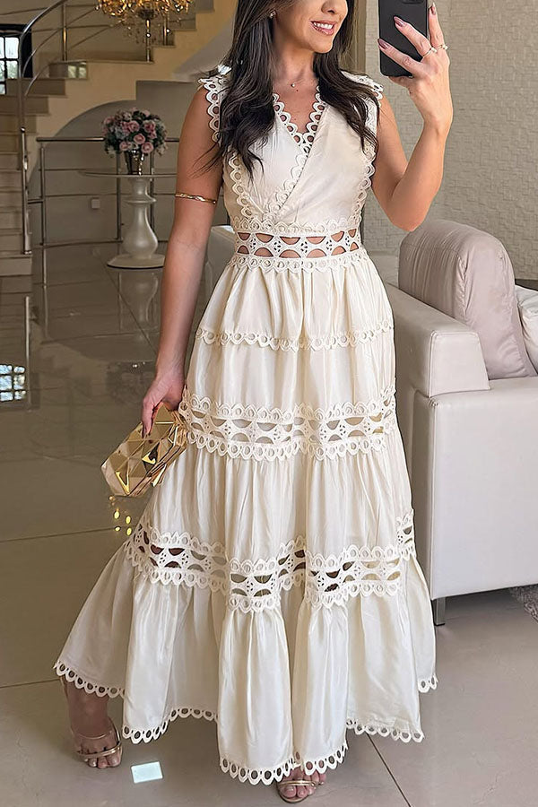Eternal Grace Crochet Cutout Lace Trim A-line Maxi Dress