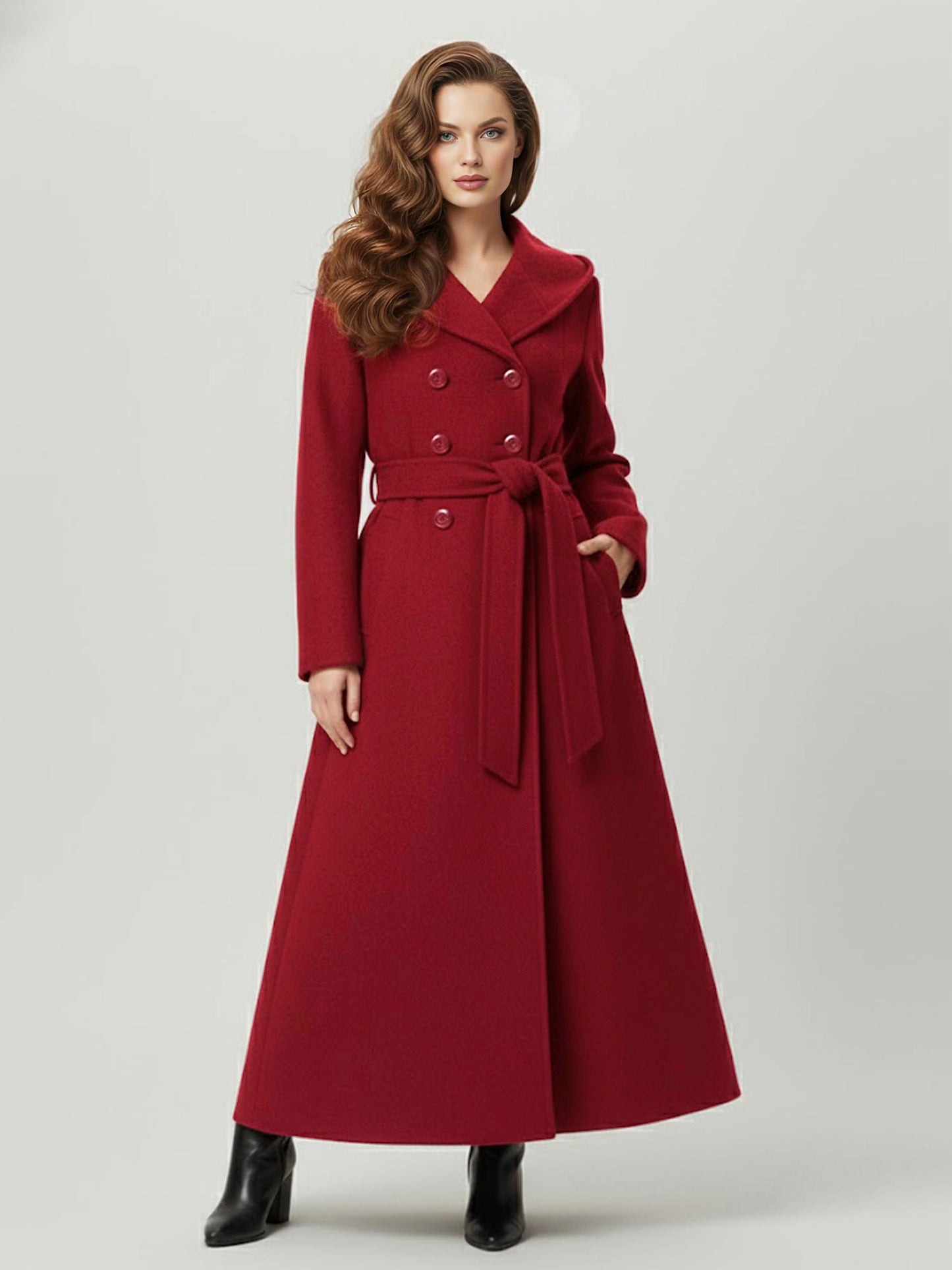 Wool Blend Maxi Hooded Coat With Double-Breasted Design For Women 2026