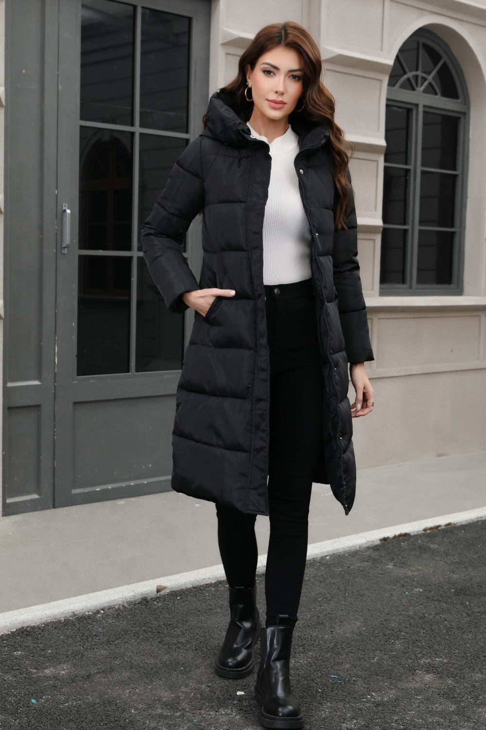 Plus Size Hooded Longline Puffer Coat