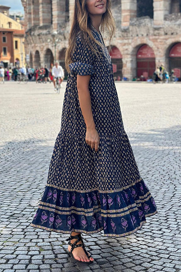 Bohemian puff sleeve pleated dress