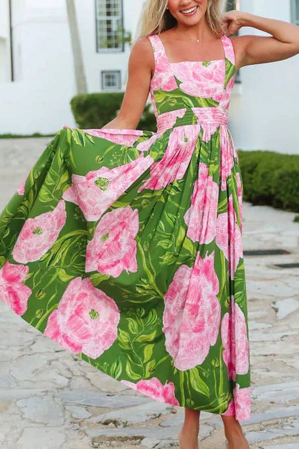 Elegant Holiday Flower Print Dress