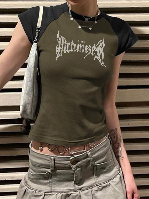 Lettering Raglan Sleeve Print Short Sleeve Tee