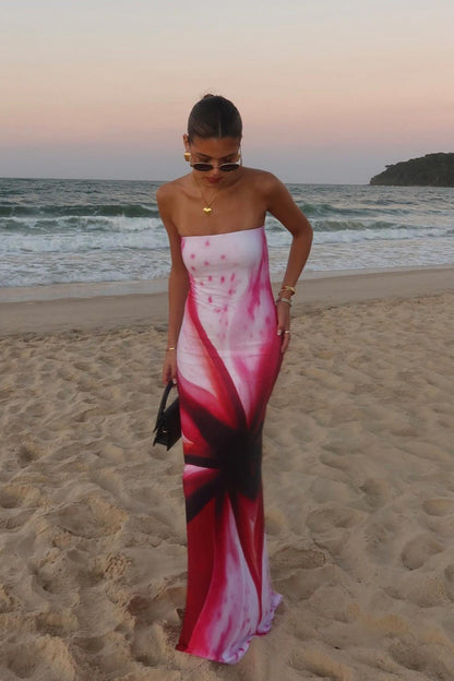 Floral Print Strapless Bodycon Maxi Dress