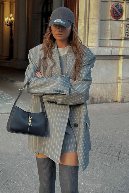 High End Trendy Striped Blazer Style Coat