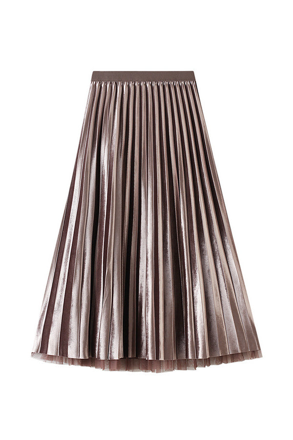 Reversible gold velvet mesh skirt