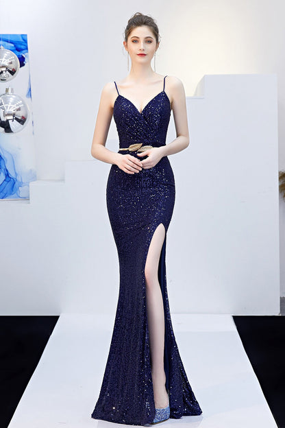 Sexy Slim Fishtail Party Dress with Belt