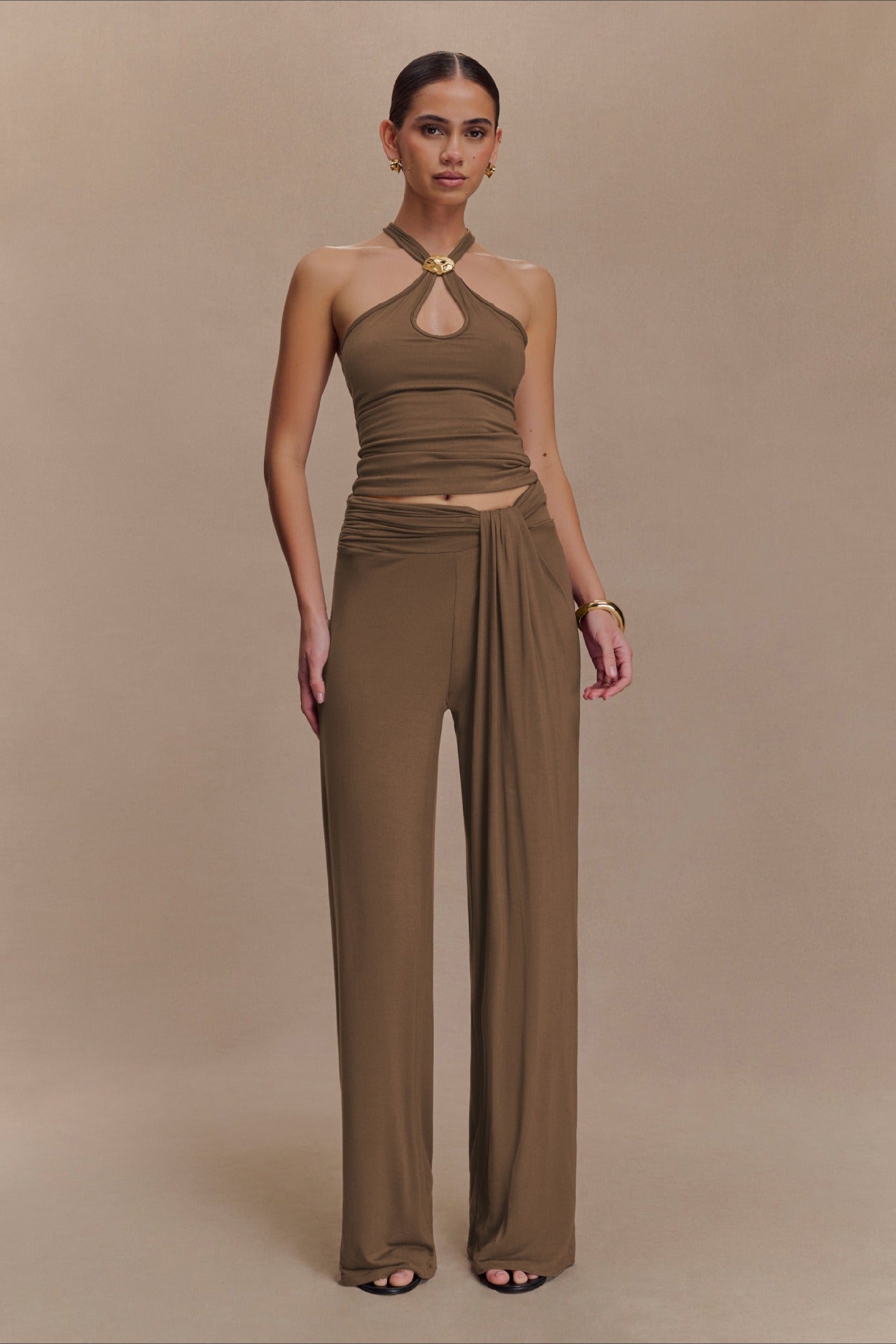 Metal Trim Halter Cutout Chic Tank Top