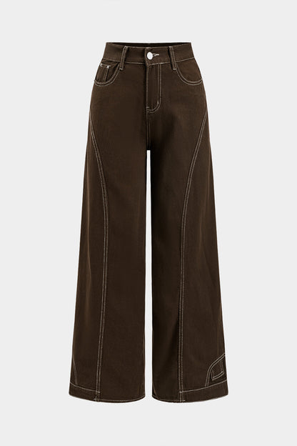Denim Seamdetail High Waist Straight Leg Jeans