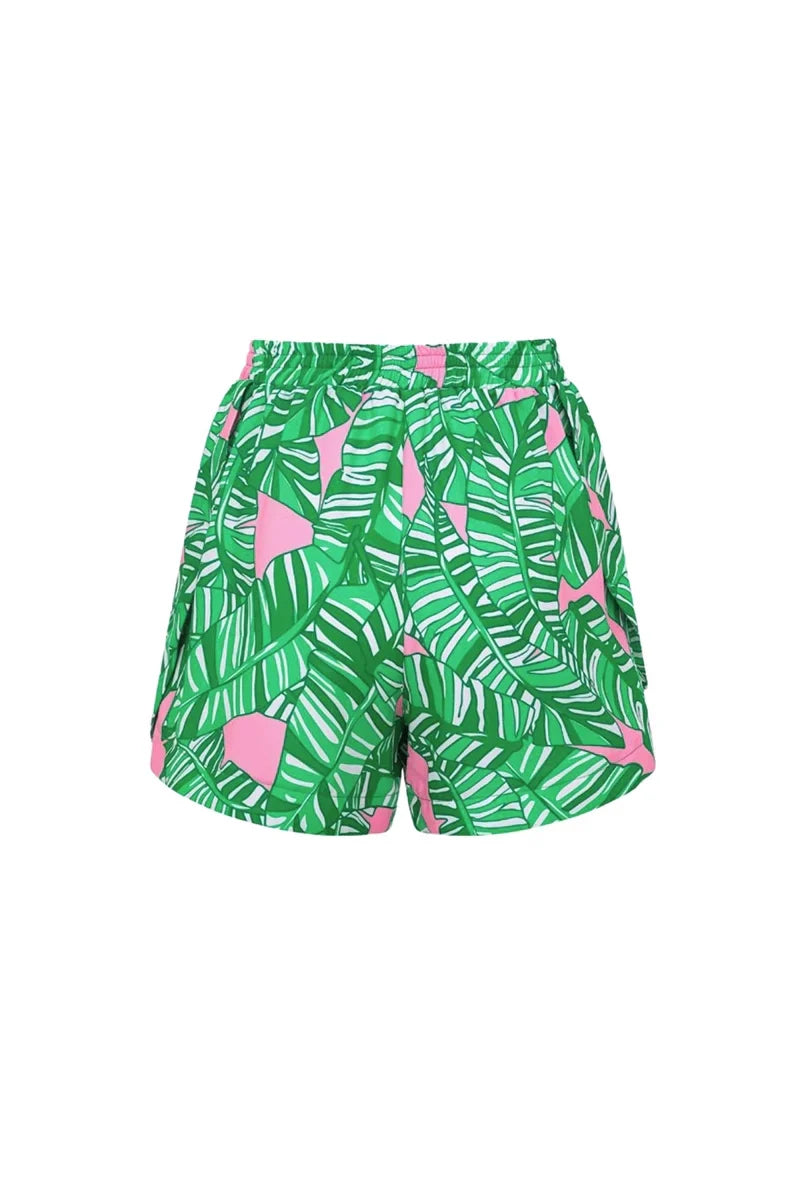 Green Printed Surf Shorts Set