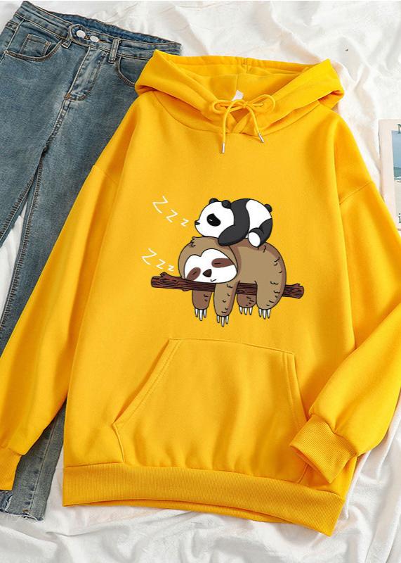 Cozy Sloth & Panda Print Women's Casual Pullover Hoodie