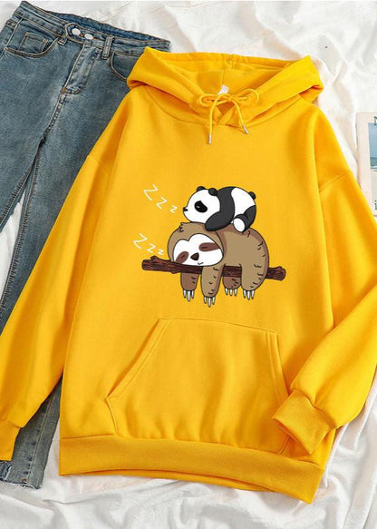 Cozy Sloth & Panda Print Women's Casual Pullover Hoodie
