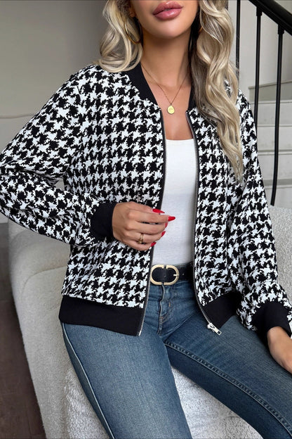 Long Sleeve Houndstooth Fitted Jacket
