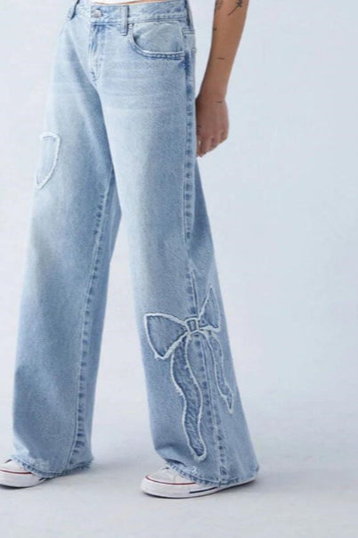Embroidered Butterfly Raw Hem Jean