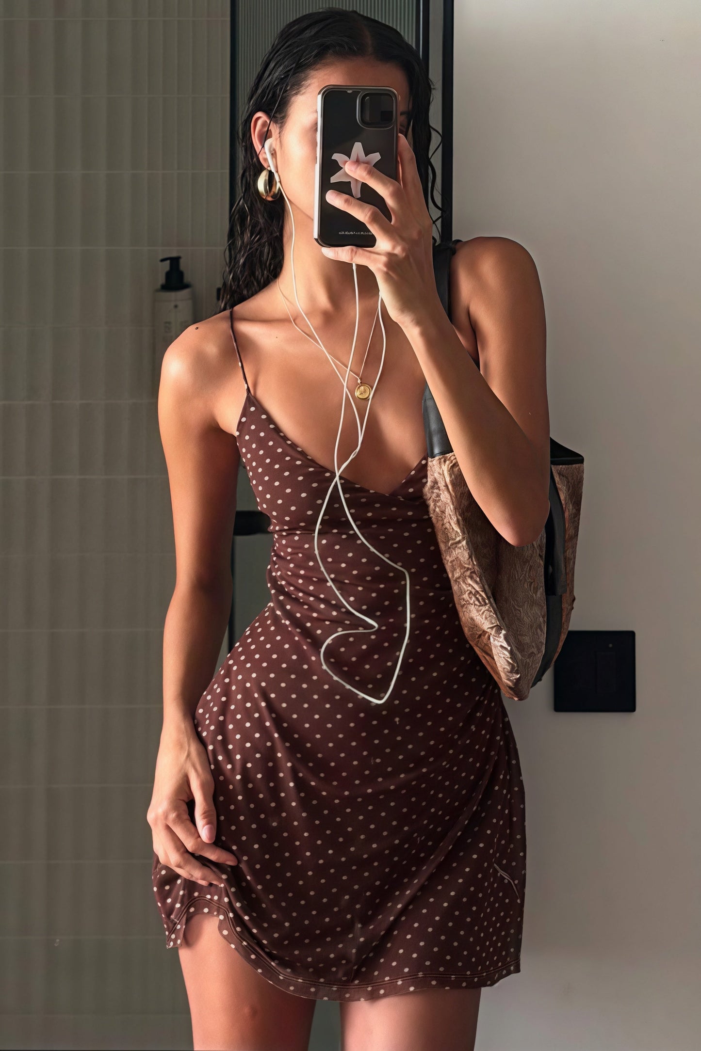 Polka Dot Mesh V Neck Spaghetti Strap Ruched Bodycon Mini Dress