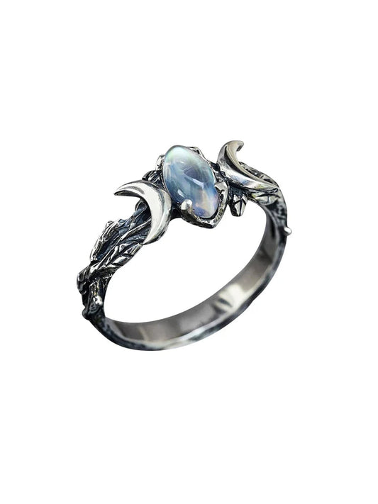Double Moon Geometry Ring Gemstone Ring