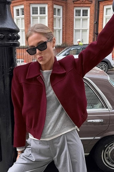 Short Burgundy Wool Blazer Jacket