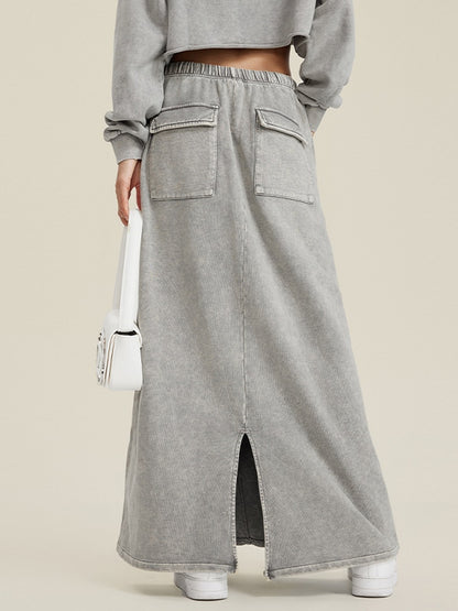 Washed Back Slit Baggy Maxi Skirt