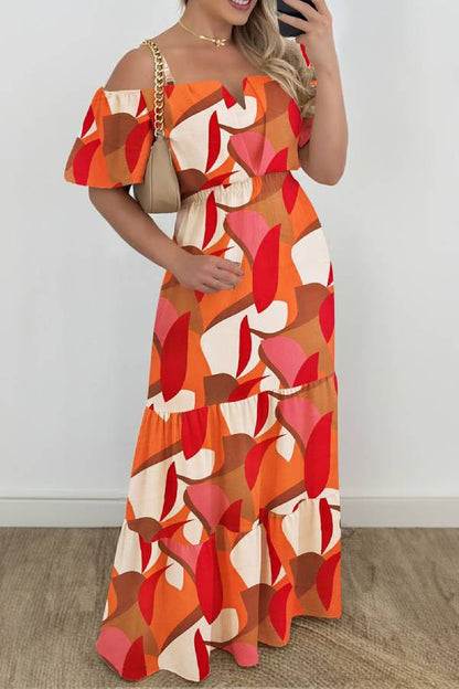 High waisted contrast color one shoulder short sleeve dress