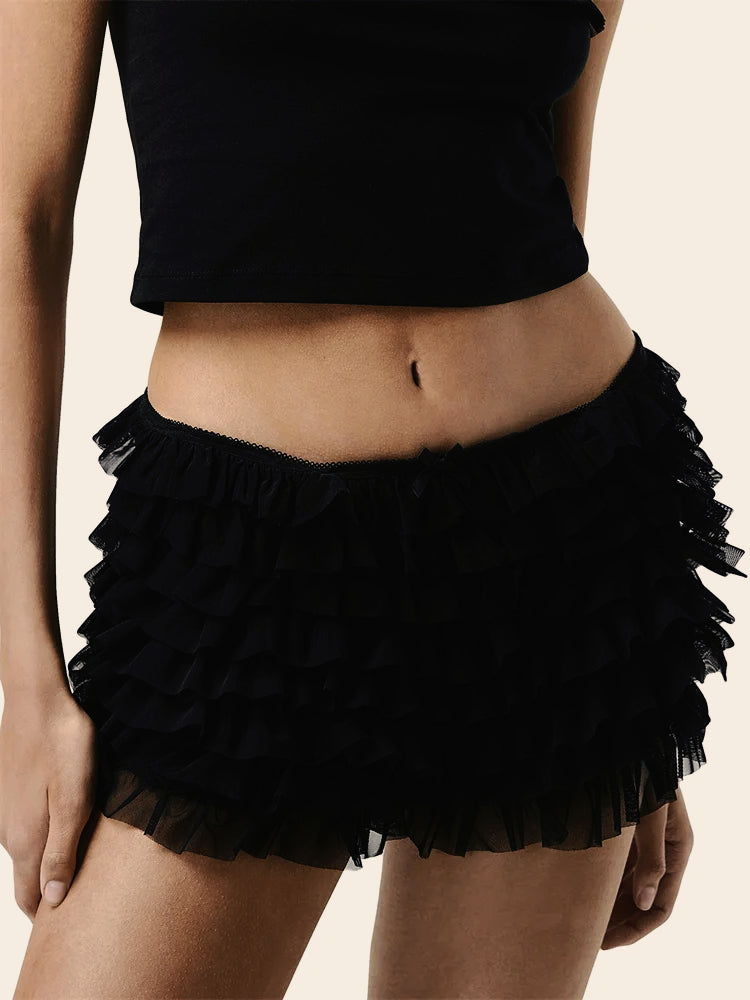 Tiered Ruffle Bow Patchwork Short