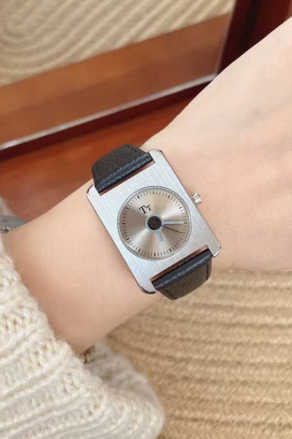 Square Steel Case Dopamine Color Matching Leather Strap Watch