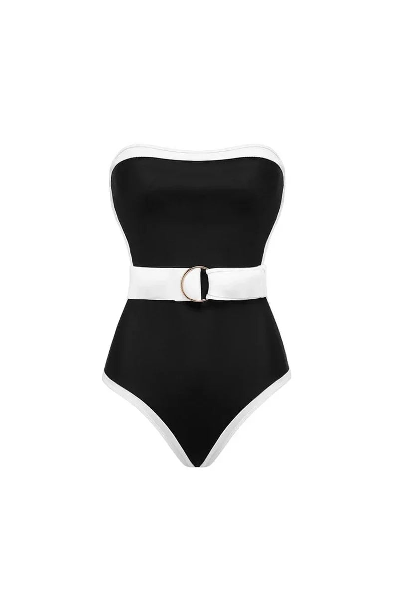 Black White Contrast Luxe Resort Swimsuit