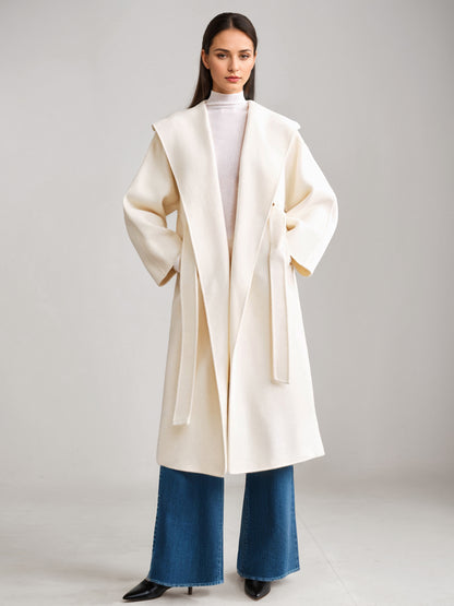Wool Cashmere Blend Coat White Wide Lapel Double-Faced Belted Winter Outerwear For Women 2026