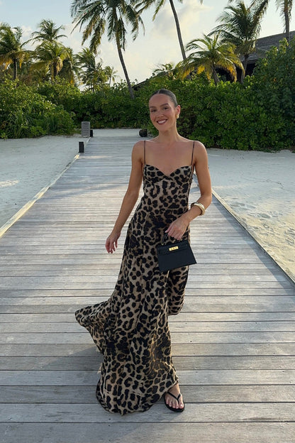 Sexy Leopard Spaghetti Strap Maxi Dress
