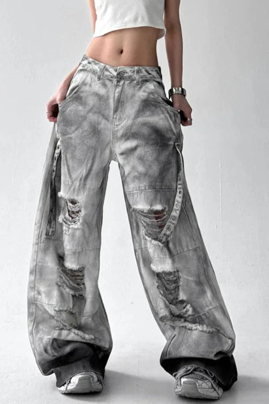 Tie Dye Ripped Wide Leg Jeans