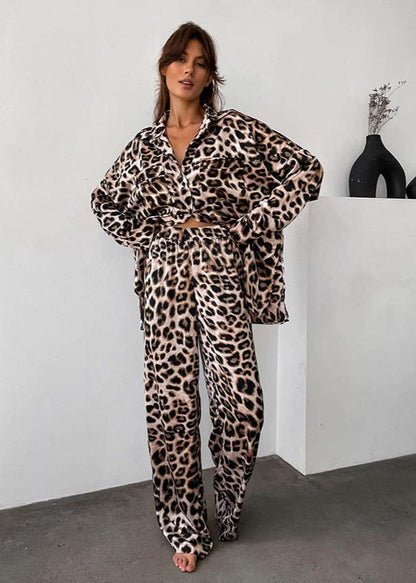 Wild Glam - Leopard Print Shirt and Pants Set