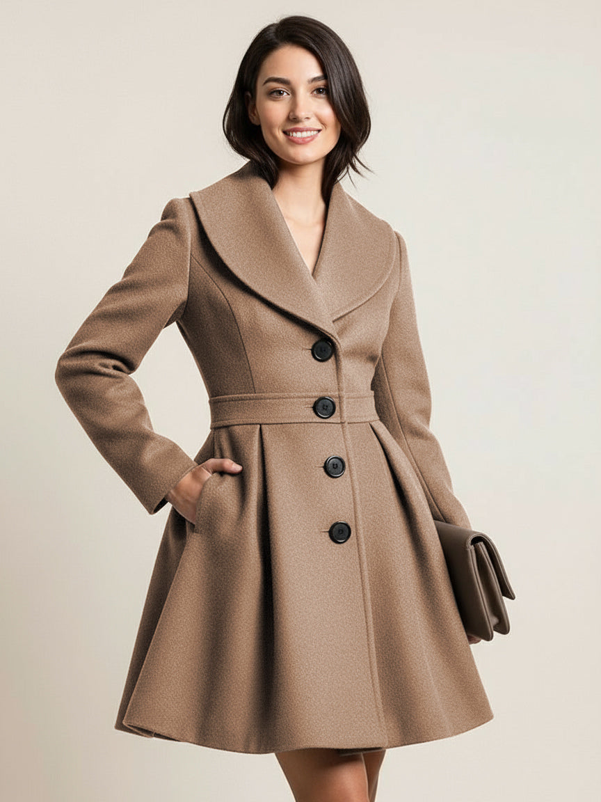 Wool Blend A-line Coat With Shawl Collar And Black Buttons For Women 2026