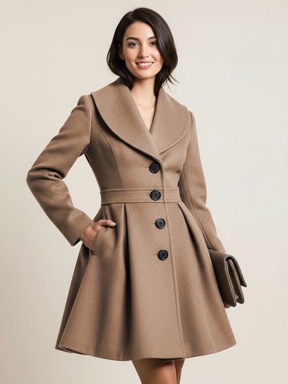 Wool Blend A-line Coat With Shawl Collar And Black Buttons For Women 2026