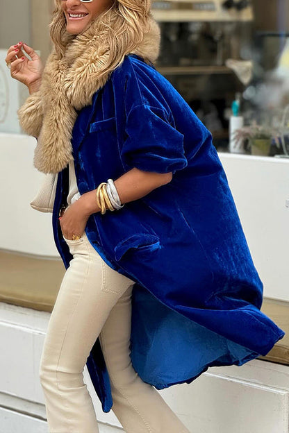 Fashionable gold velvet trench coat long skirt jacket