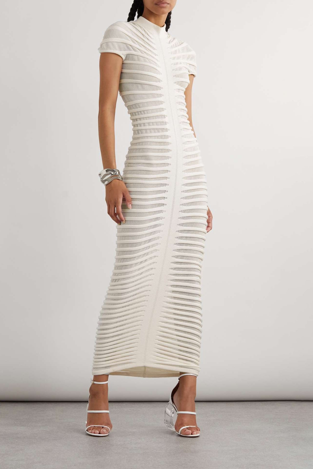 Erica Pleated Stripe Midi Knit Dress