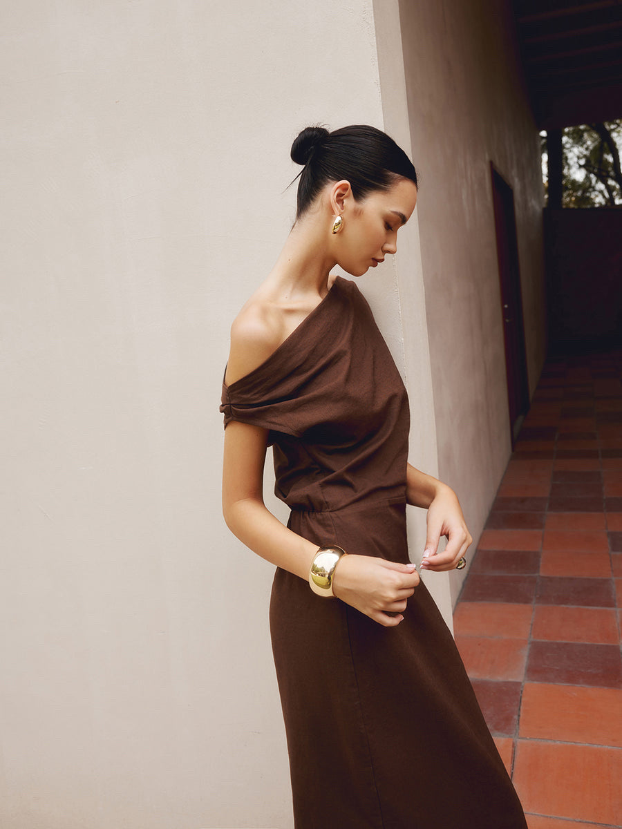 Asymmetric Shoulder Slim Fit Dress