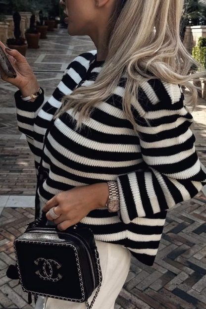 Fashion Casual Slim Fit Striped Cardigan Cropped Top