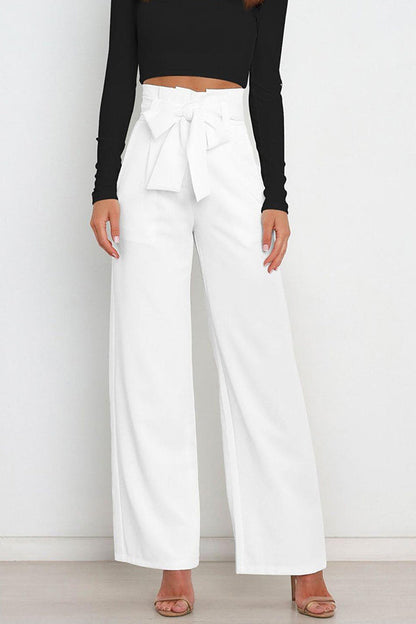 Casual fashion all-match wide-leg pants tie-up bow trousers