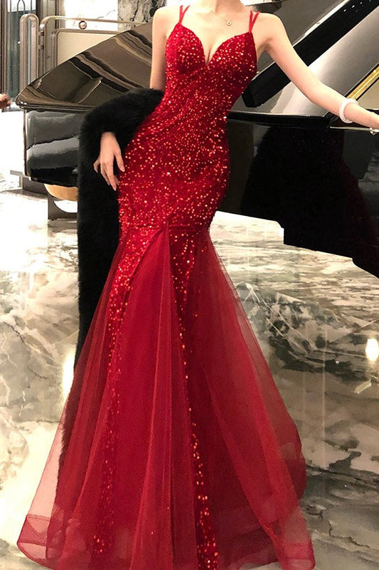 Sexy Sequin Spaghetti Strap Evening Prom Dress