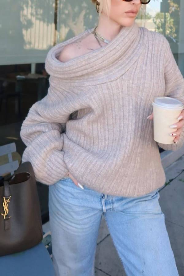 Fashionable Irregular Collar Loose Casual Knitted Sweater