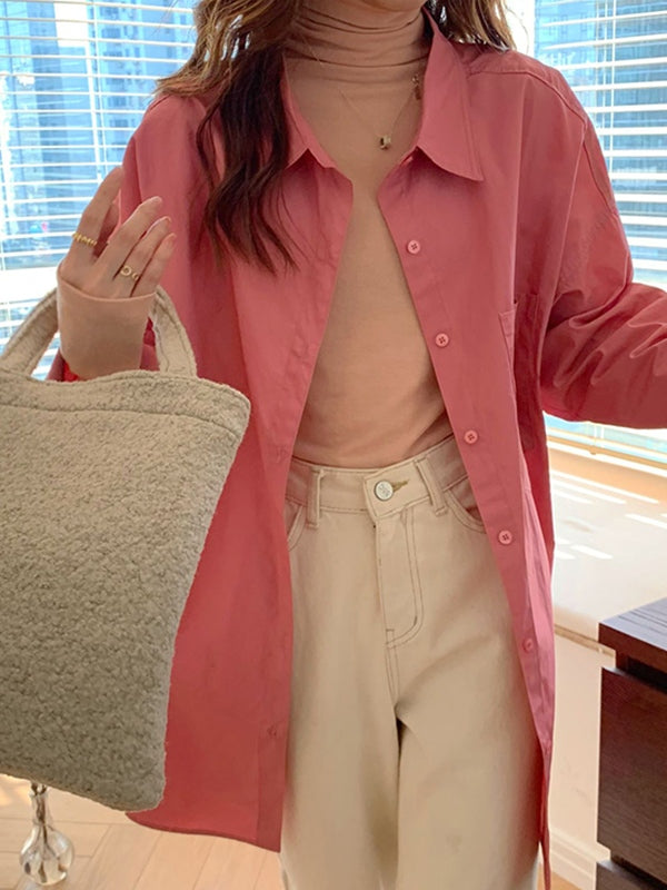 Solid Color Versatile Loose Long Sleeve Blouse