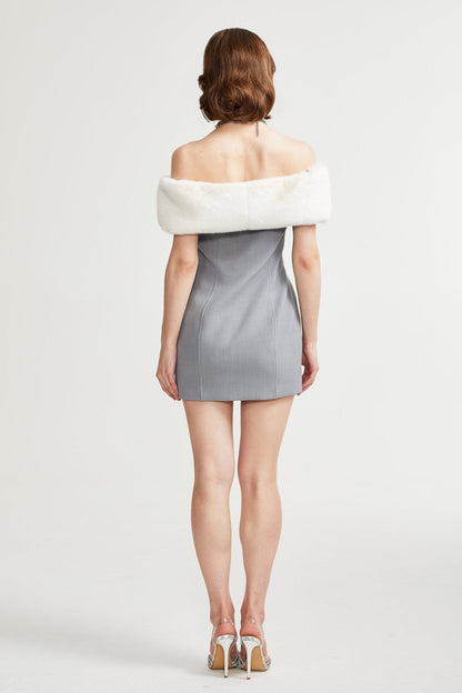 Griselda Faux Fur Off Shoulder Mini Dress