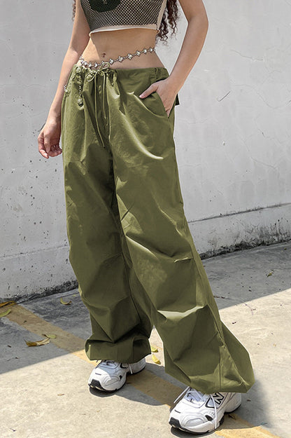 Fashionable Low-Waisted Drawstring Cargo Pant