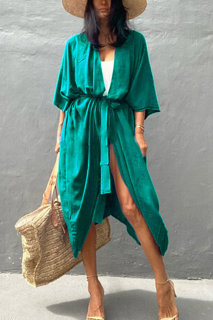 Summertime In Venice Solid Color Kimono Beach Cover-up