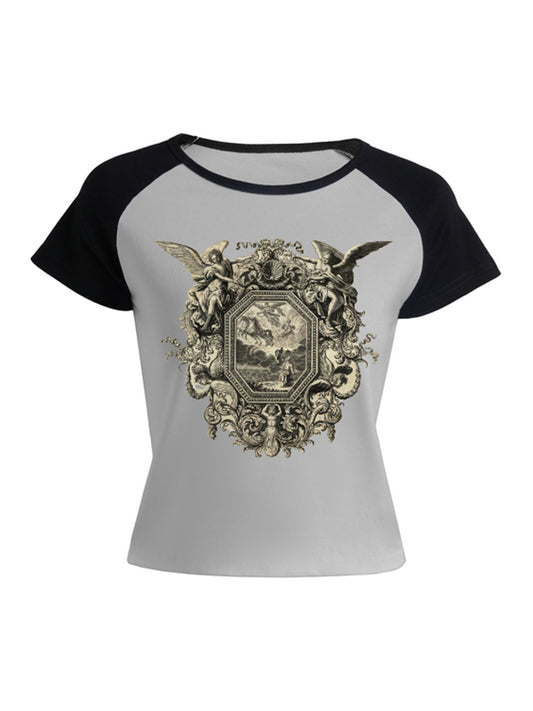 Raglan Sleeves Printed Short Sleeve Tee